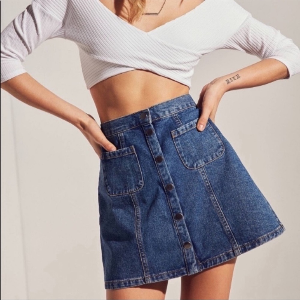 BDG Button Front Denim Miniskirt. Size S